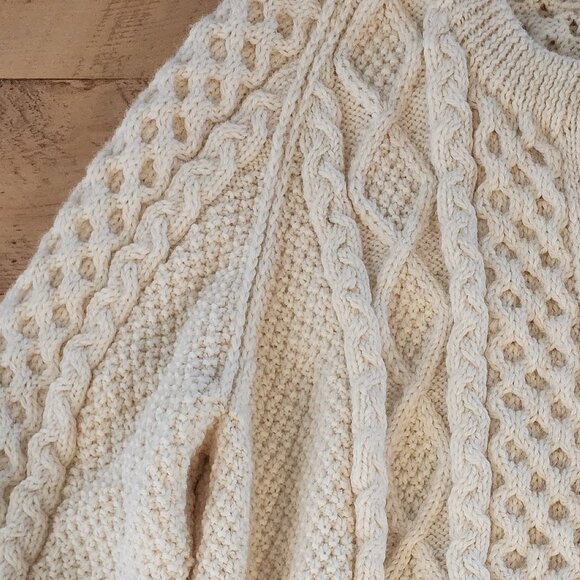 Blarney Woollen Mills Aran Fisherman Cable Knit Wool Cardigan Sweater Ireland S - Picture 6 of 13